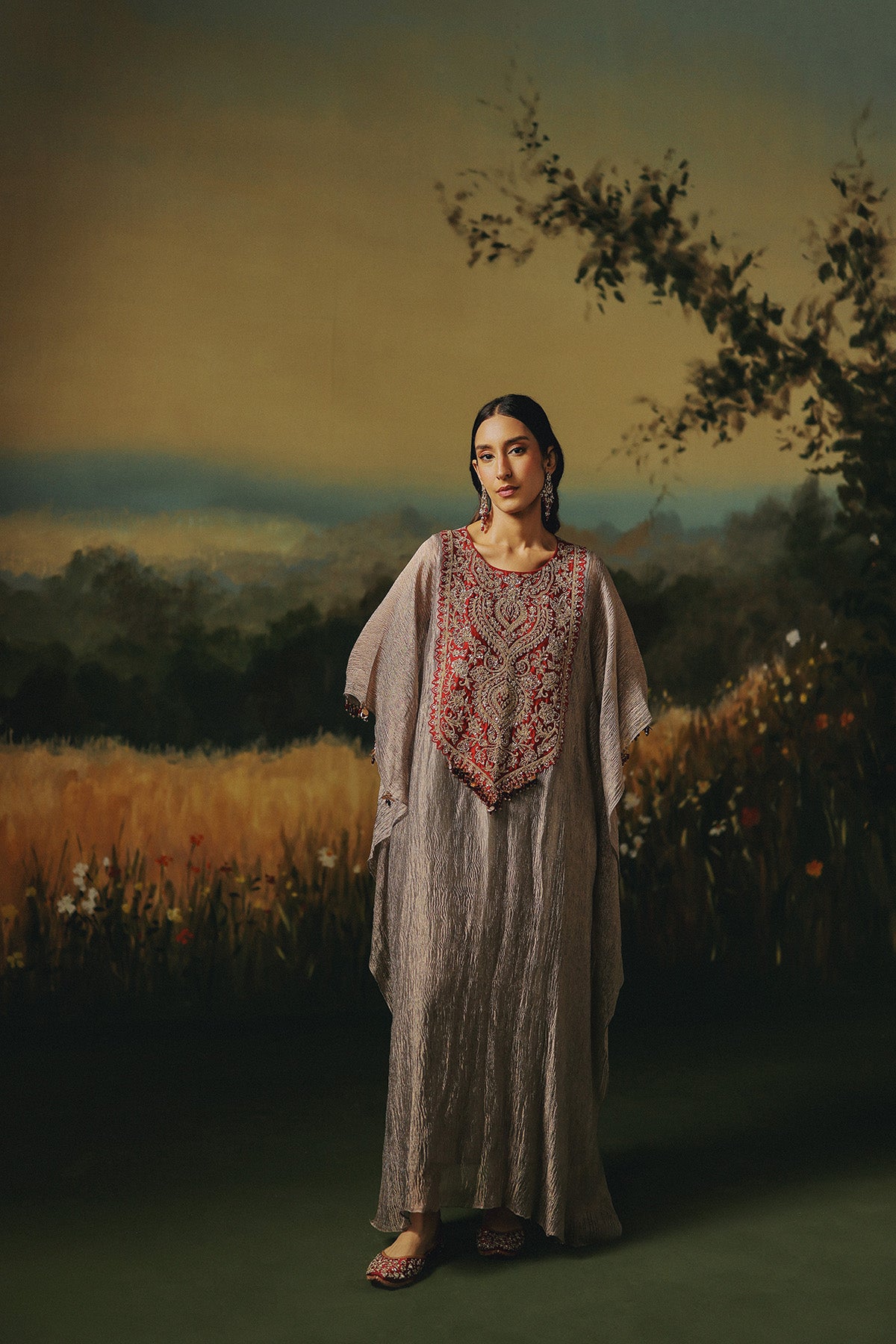 Riwaaz Maroon Kaftan Set