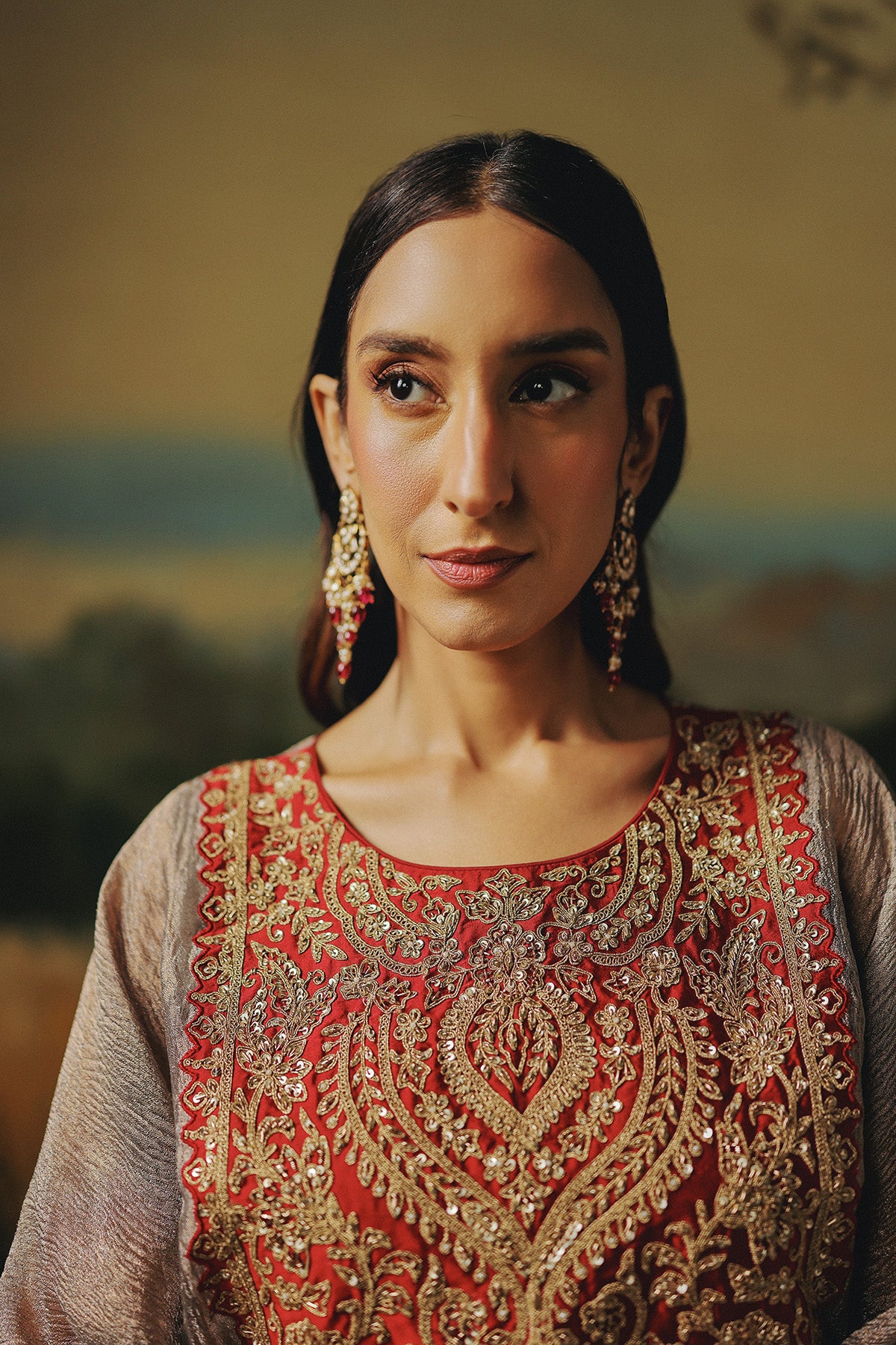 Riwaaz Maroon Kaftan Set